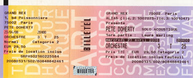 Scan place de concert : Pete Doherty l (Paris 2e)